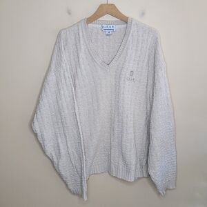 Vintage Gear For Sports | Beige Basketweave Knit V-Neck Sweater Size Large